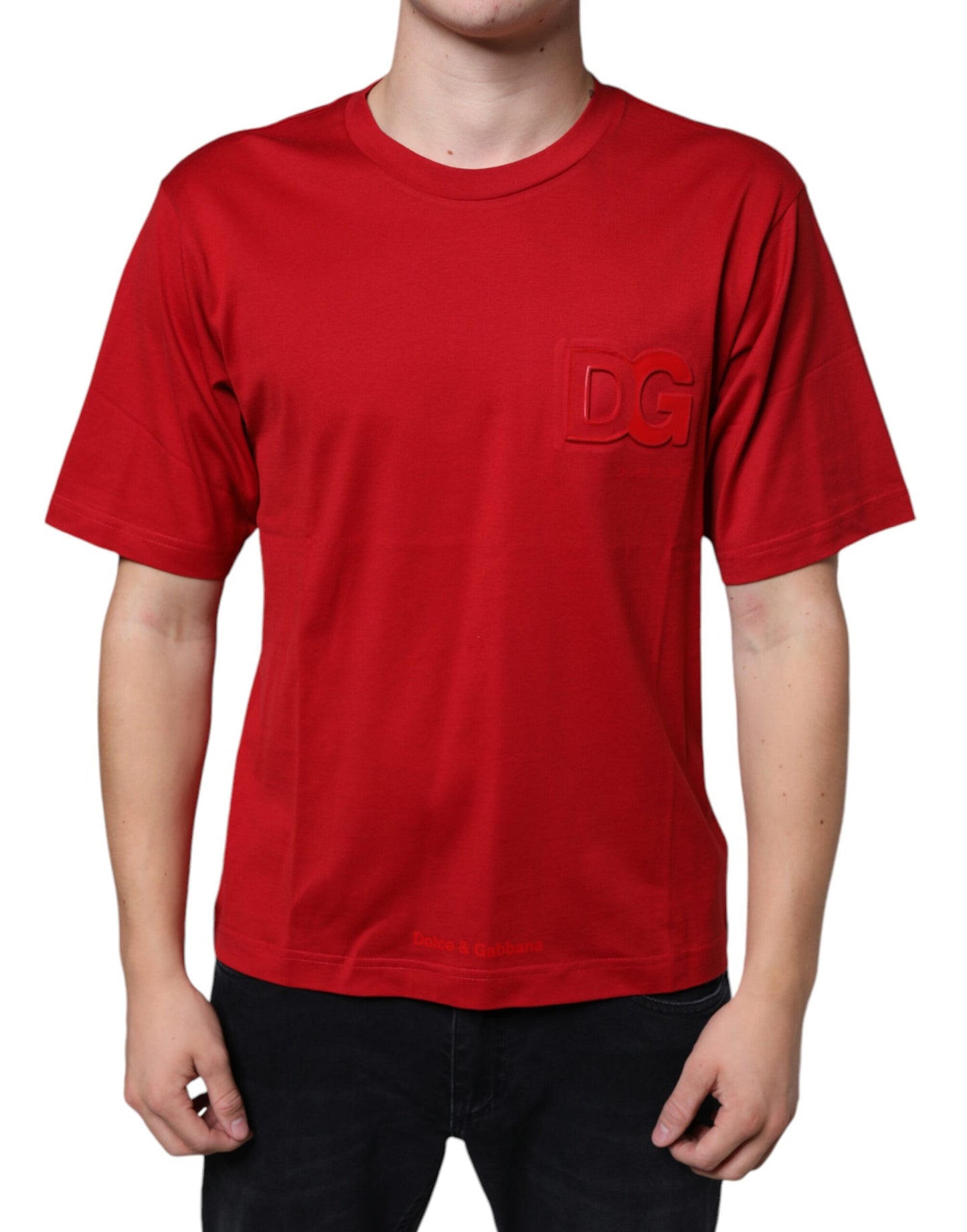 Dolce & Gabbana Red Cotton DG Logo Print Crew Neck T-shirt