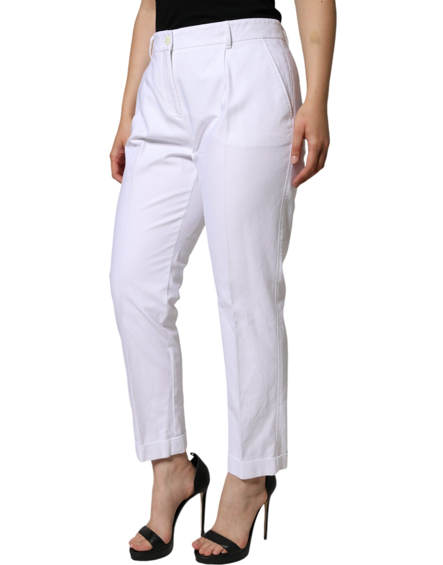 Dolce & Gabbana White Cotton Stretch Tapered Pants