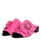 Dolce & Gabbana Pink Black Crystal Slides Sandals Shoes