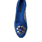 Dolce & Gabbana Blue Lace Crystal Ballet Flats Loafers Shoes