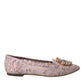 Dolce & Gabbana Pink Lace Crystal Ballet Flats Loafers Shoes