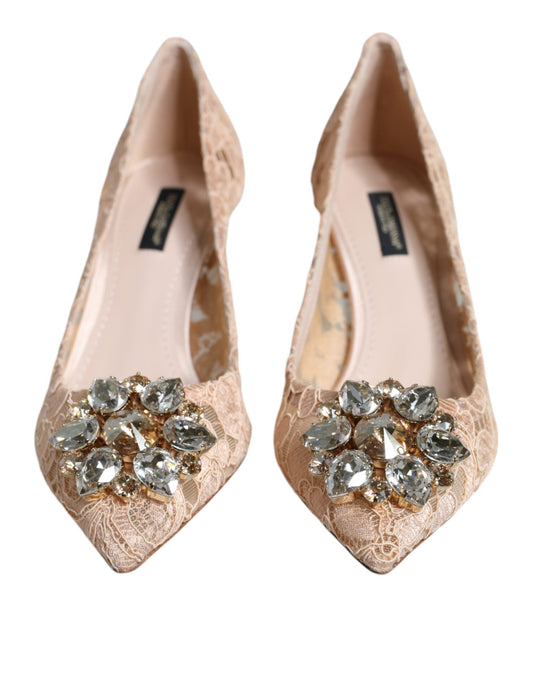 Dolce & Gabbana Beige Taormina Lace Crystal Heels Pumps Shoes