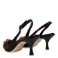 Dolce & Gabbana Black Red Floral Crystal Heel Slingback Shoes