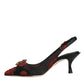 Dolce & Gabbana Black Red Floral Crystal Heel Slingback Shoes