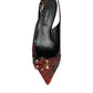 Dolce & Gabbana Black Red Floral Crystal Heel Slingback Shoes