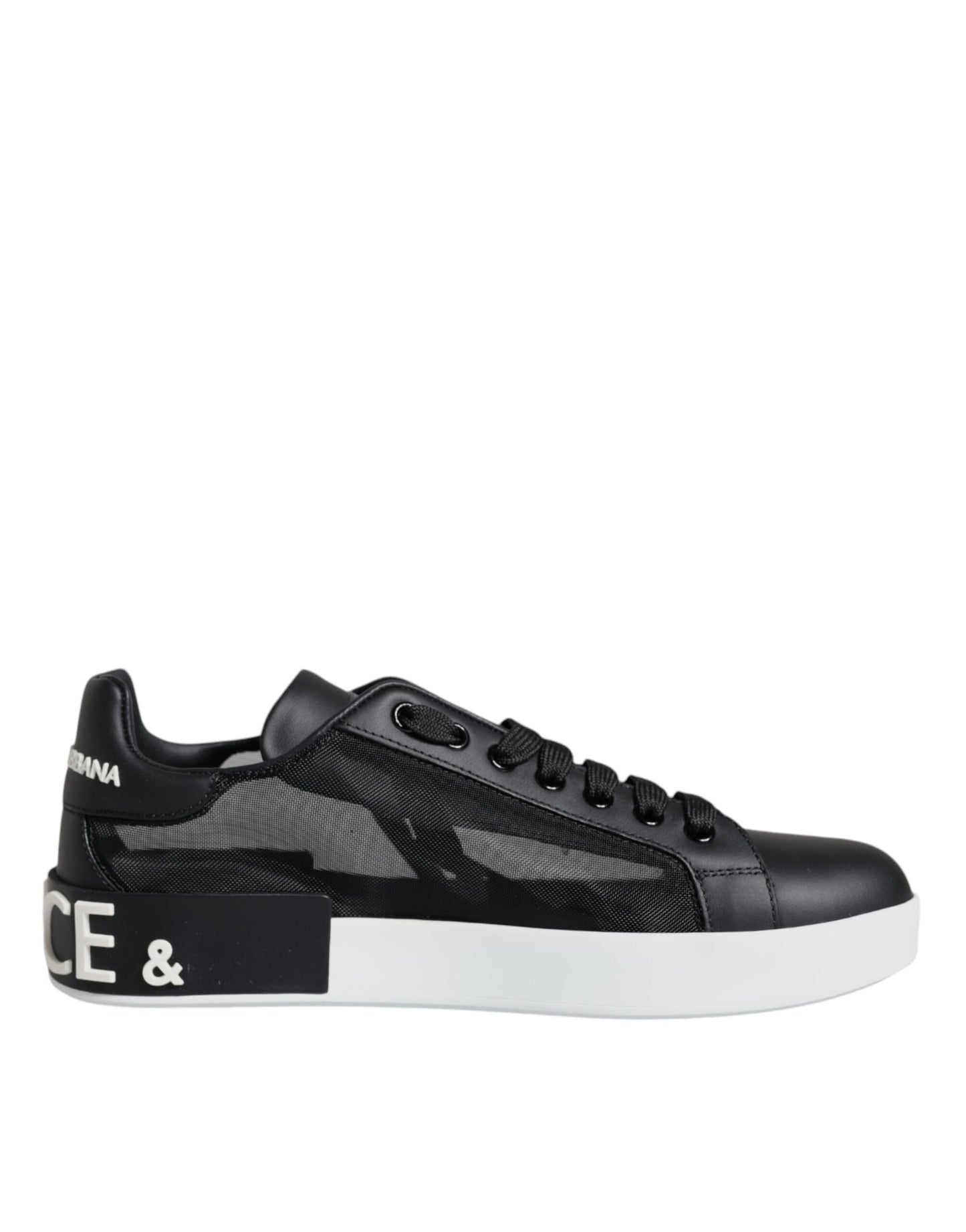 Dolce & Gabbana Black Calf Leather Portofino Sneakers Shoes