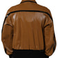 Dolce & Gabbana Brown Leather Full Zip Men Bomber Jacket