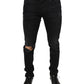 Dolce & Gabbana Black Tattered Cotton Skinny Men Denim Jeans