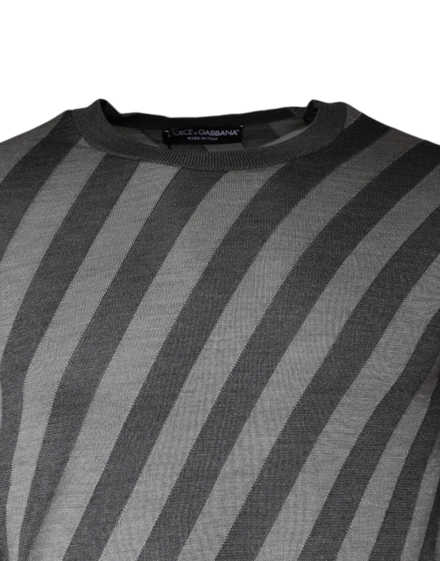 Dolce & Gabbana Gray Stripes Long Sleeve Round Neck Pullover Sweater