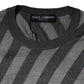 Dolce & Gabbana Gray Stripes Long Sleeve Round Neck Pullover Sweater