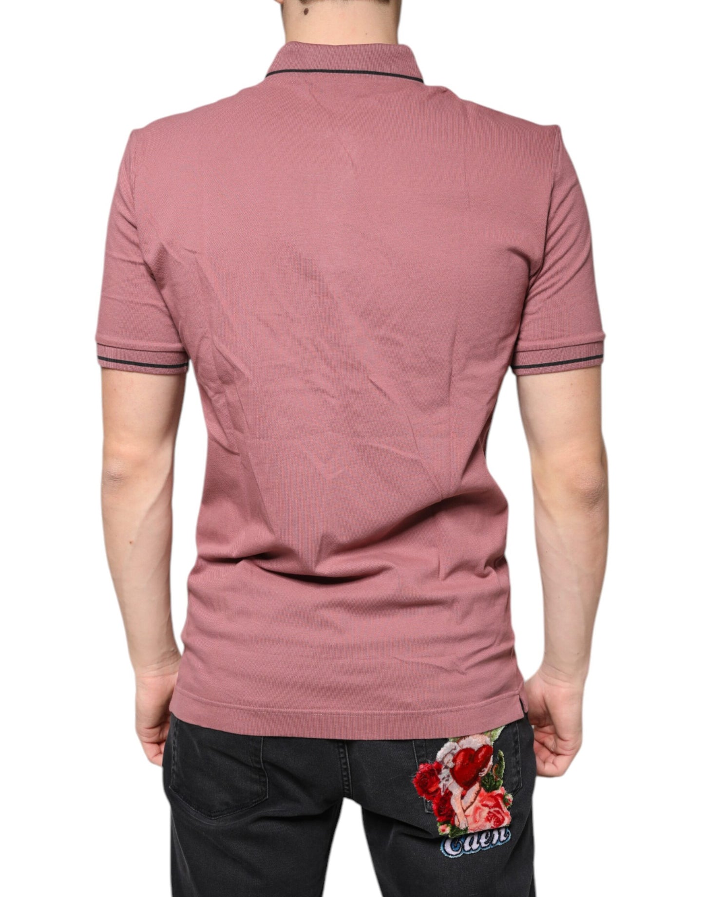 Dolce & Gabbana Pink Crown Embroidery Collared Polo T-shirt