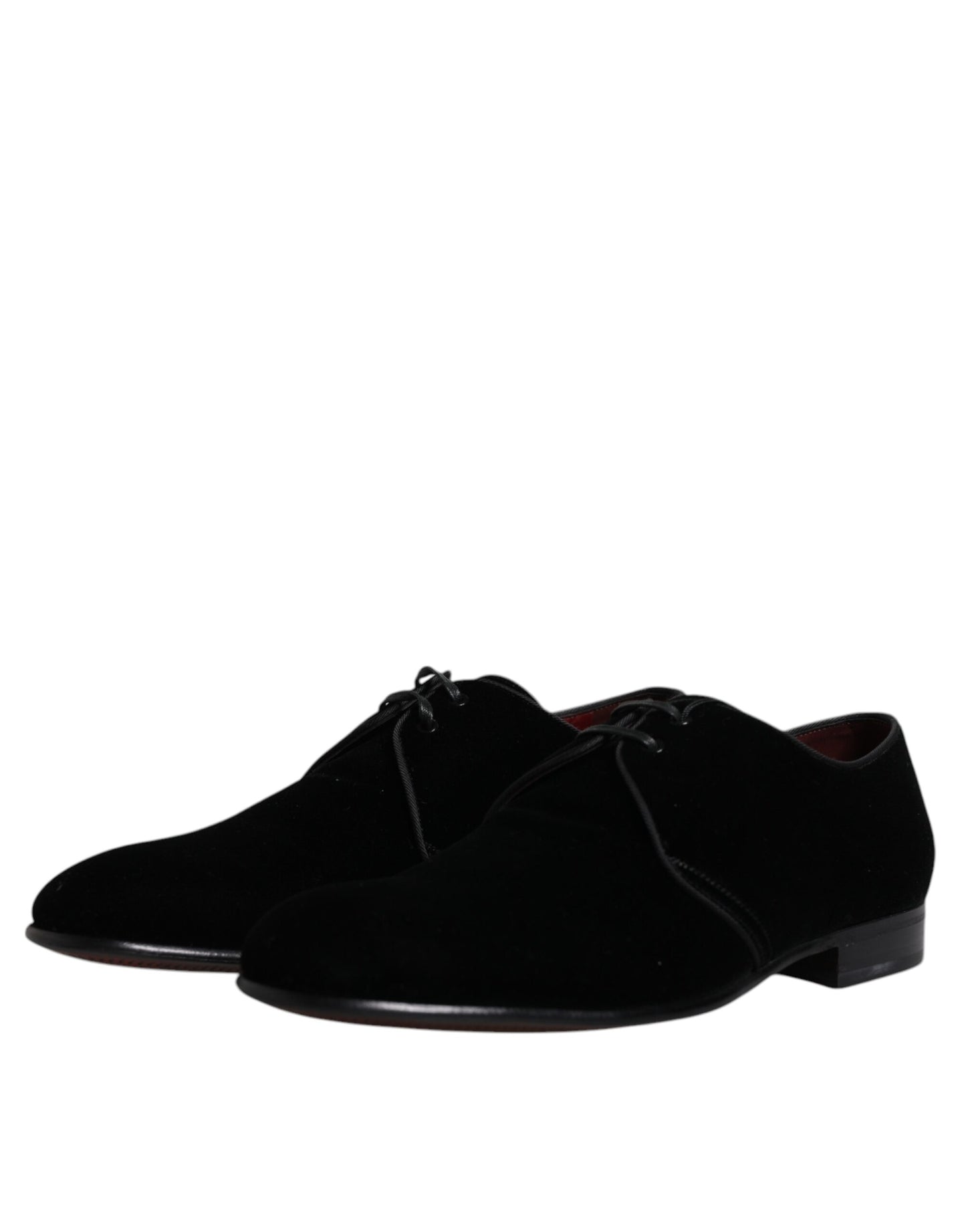 Dolce & Gabbana Black Velvet Leather Lace Up Men Derby Shoes