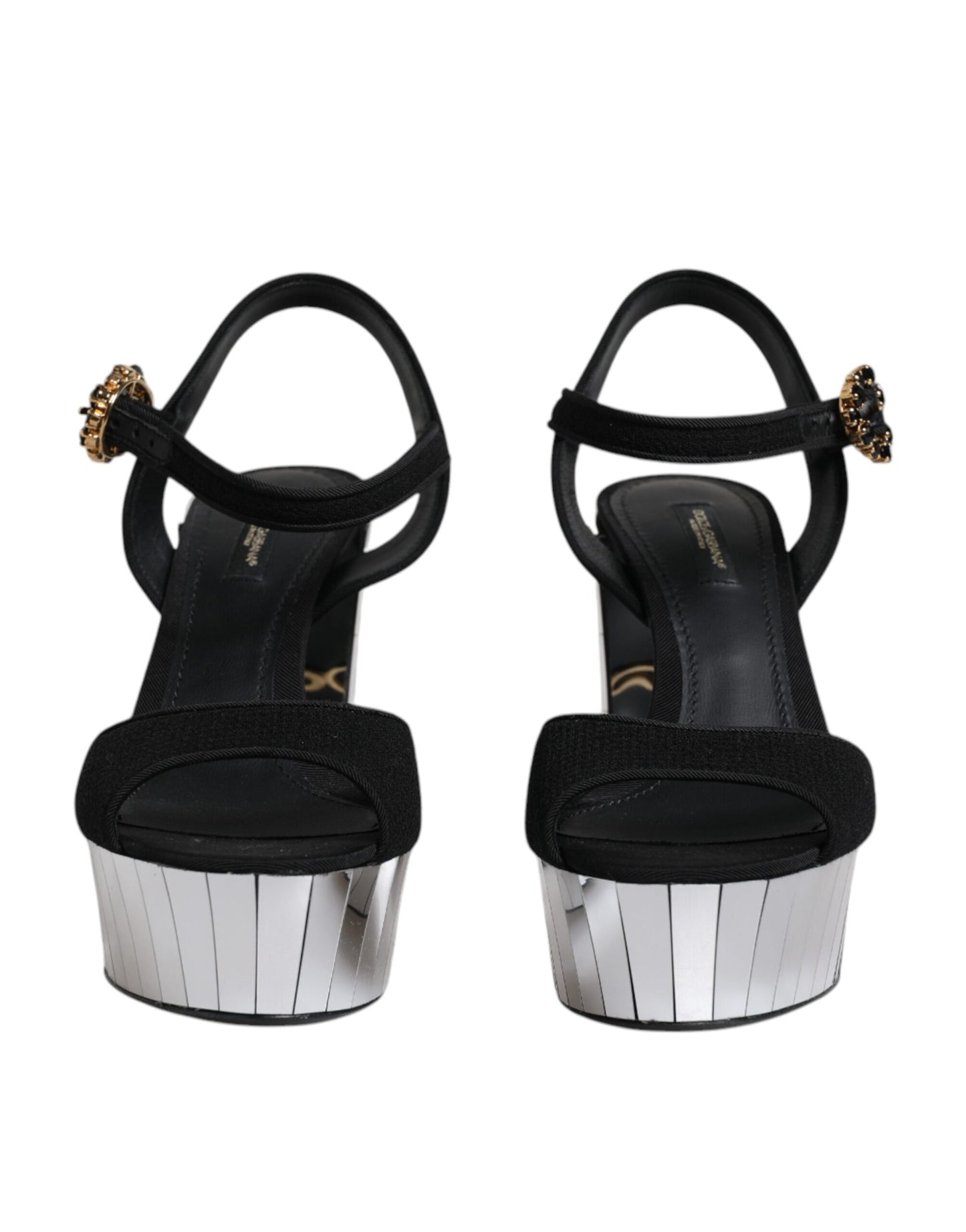 Dolce & Gabbana Black Mirror Heels Platform Sandals Shoes