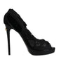 Dolce & Gabbana Black Stretch Taormina Lace Boots Shoes