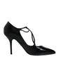 Dolce & Gabbana Black Leather T-strap Stiletto Heels Shoes