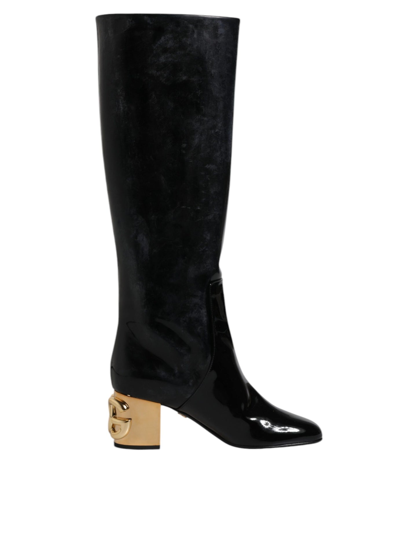 Dolce & Gabbana Black Patent Leather Vally High Boots Shoes