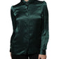 Dolce & Gabbana Dark Green Silk Button Down Long Sleeves Blouse Top