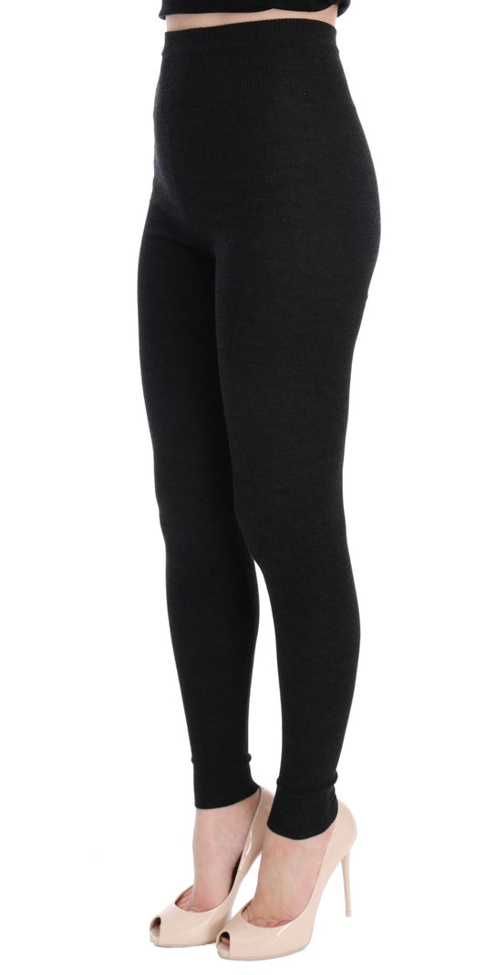 Dolce & Gabbana Elegant High-Waist Wool Tights Pants in Dark Gray