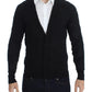 Elegant Black Merino Wool Cardigan - SEHABRANDS