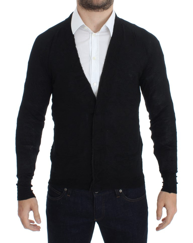 Elegant Black Merino Wool Cardigan - SEHABRANDS