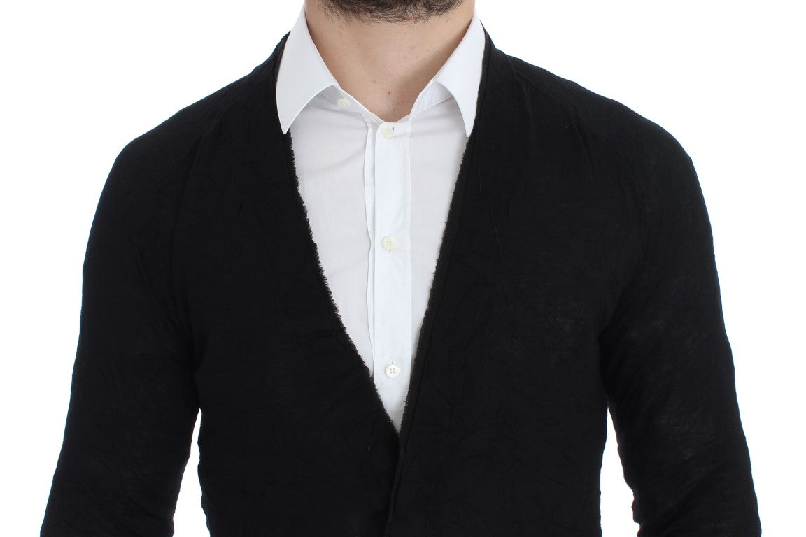 Elegant Black Merino Wool Cardigan - SEHABRANDS