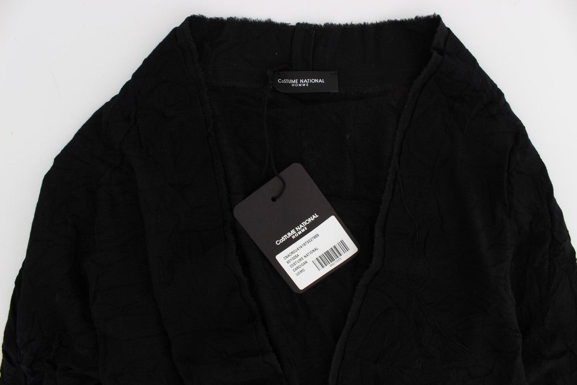 Elegant Black Merino Wool Cardigan - SEHABRANDS