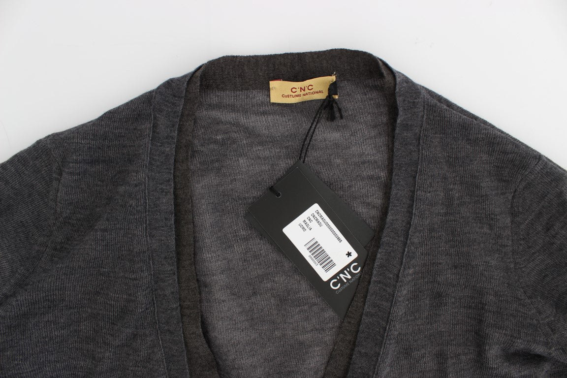 Elegant Gray Wool Blend Cardigan Sweater - SEHABRANDS