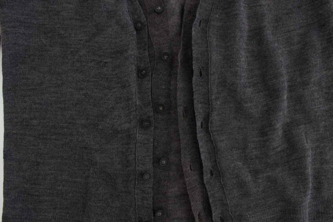 Elegant Gray Wool Blend Cardigan Sweater - SEHABRANDS