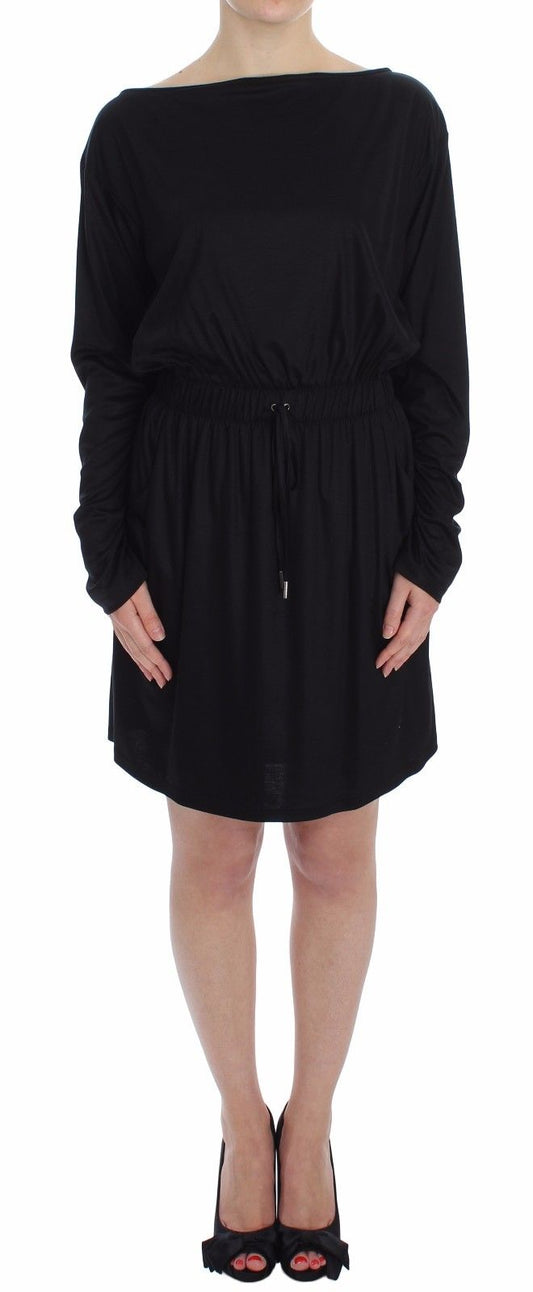 Elegant Black Silk Blend Shift Dress - SEHABRANDS