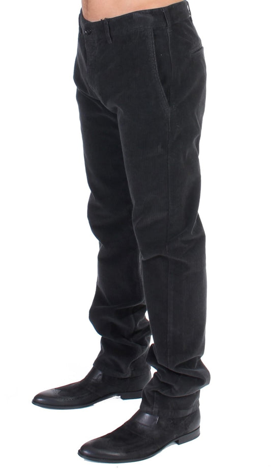 Elegant Black Cotton Corduroy Pants - SEHABRANDS