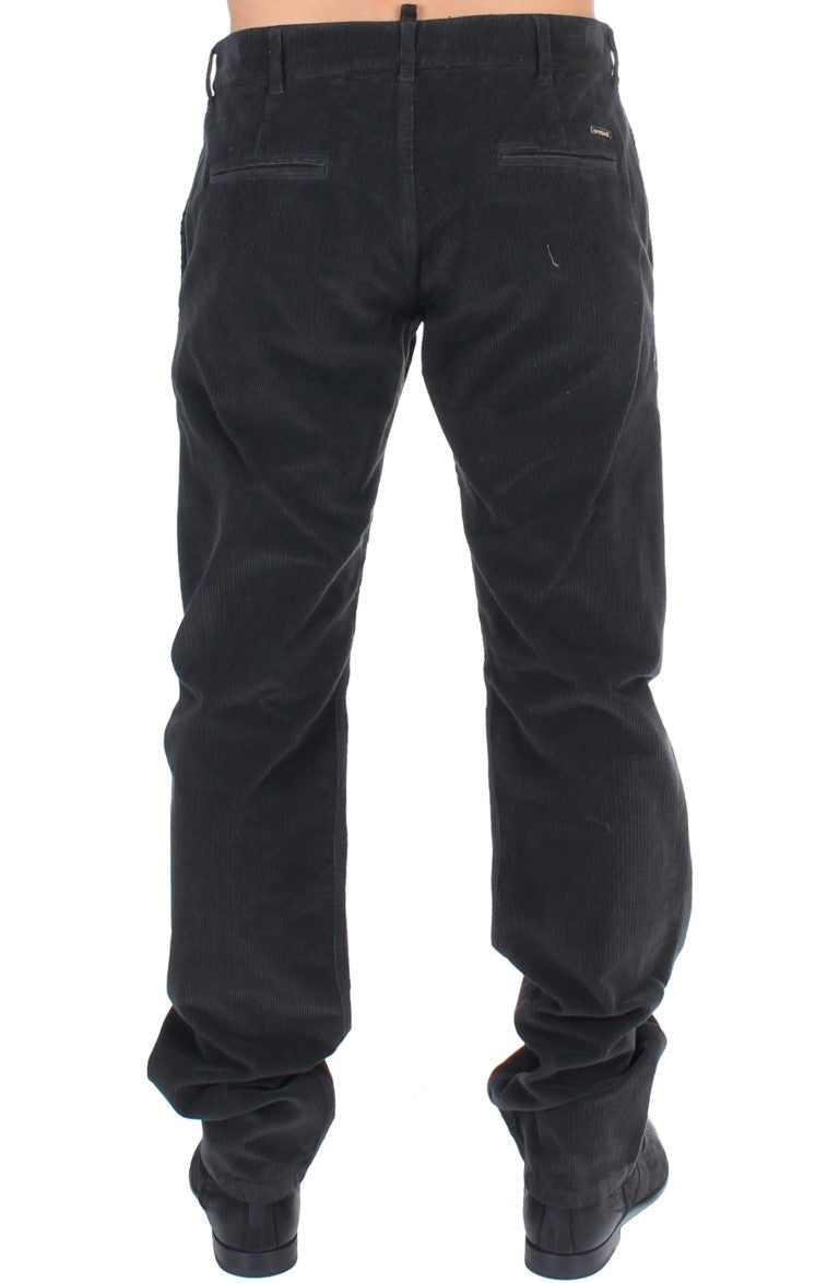 Elegant Black Cotton Corduroy Pants - SEHABRANDS