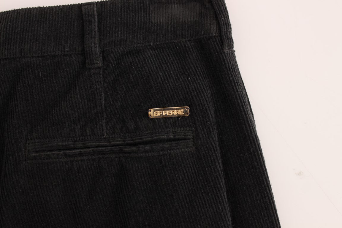 Elegant Black Cotton Corduroy Pants - SEHABRANDS