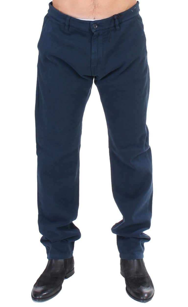 Elegant Blue Cotton Stretch Chinos - SEHABRANDS