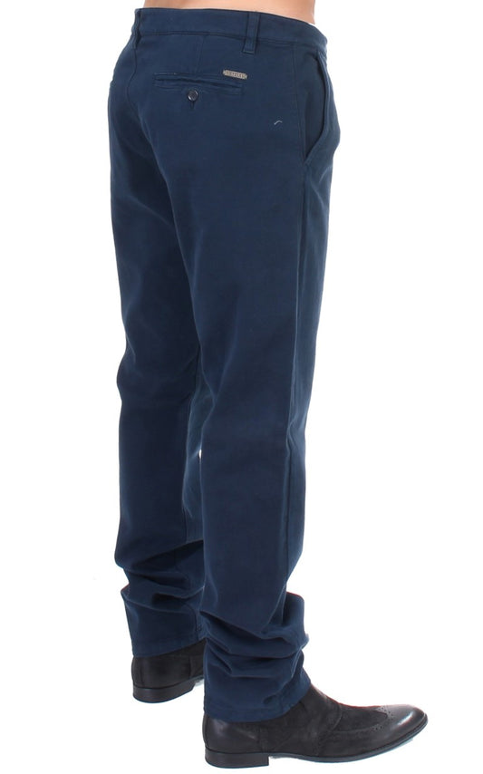 Elegant Blue Cotton Stretch Chinos - SEHABRANDS