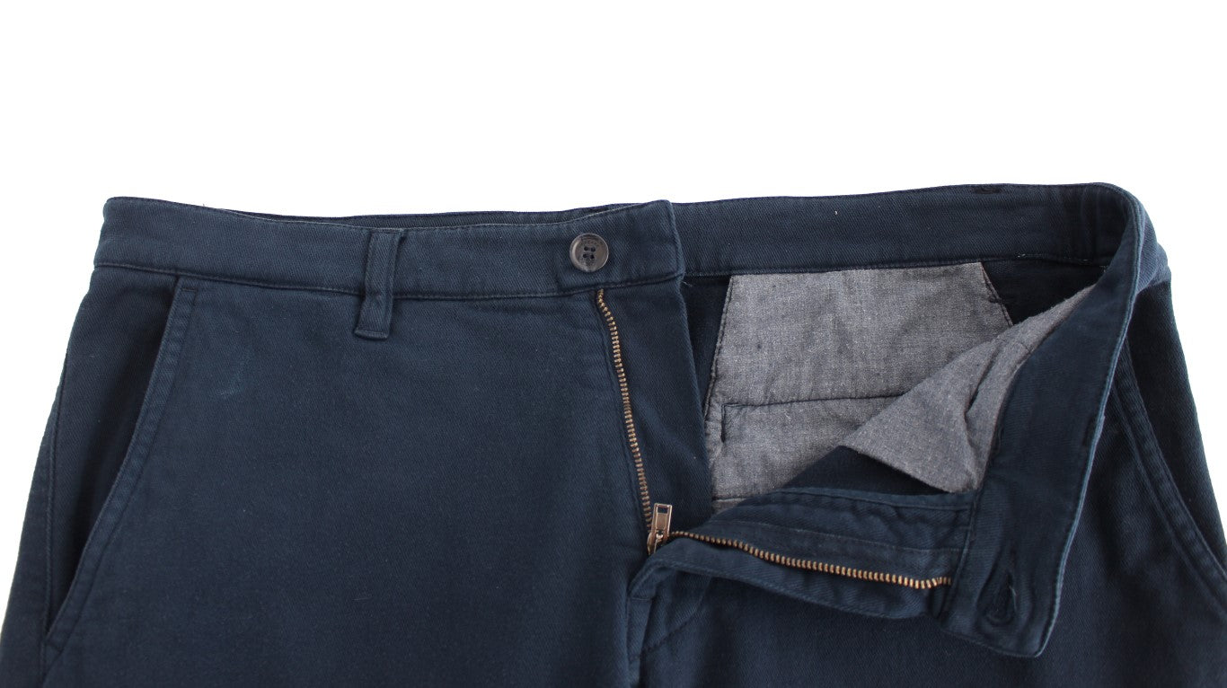 Elegant Blue Cotton Stretch Chinos - SEHABRANDS