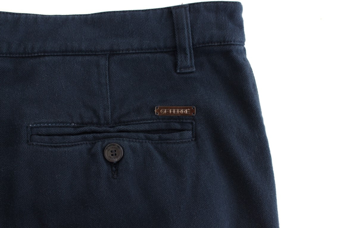 Elegant Blue Cotton Stretch Chinos - SEHABRANDS