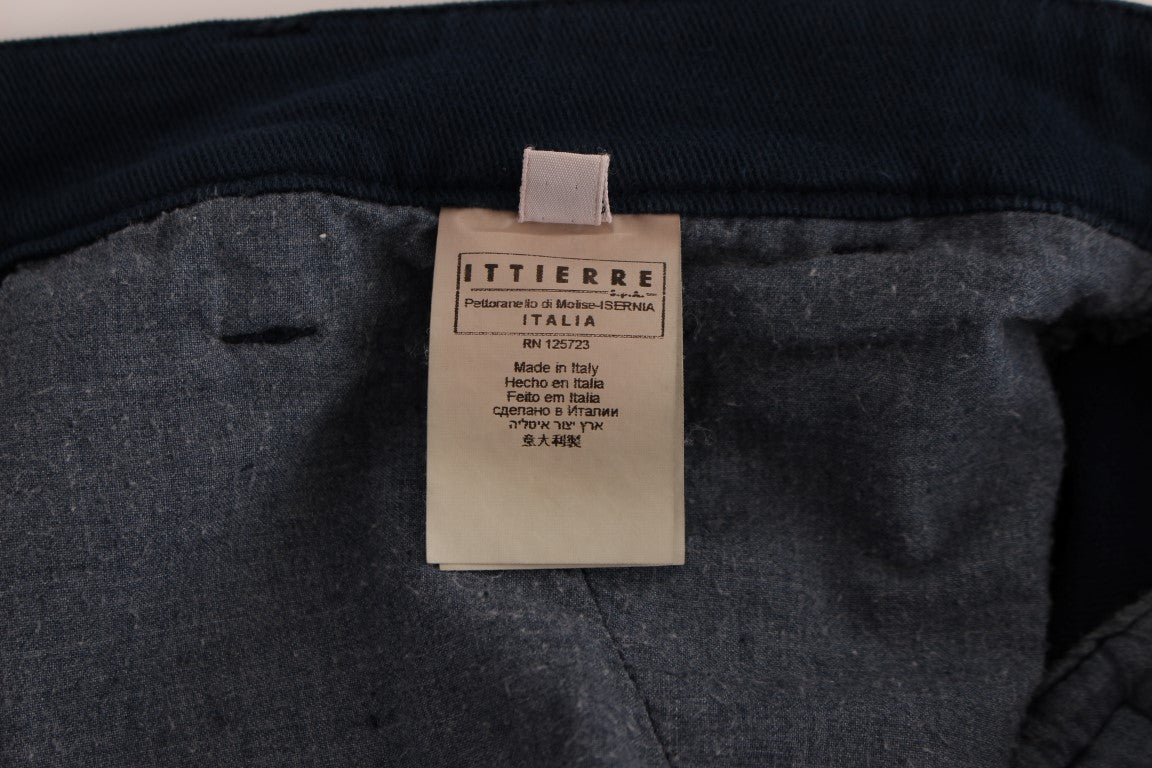 Elegant Blue Cotton Stretch Chinos - SEHABRANDS