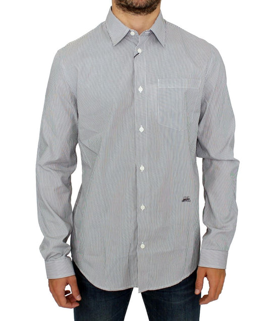 Chic Gray Striped Cotton Casual Shirt - SEHABRANDS