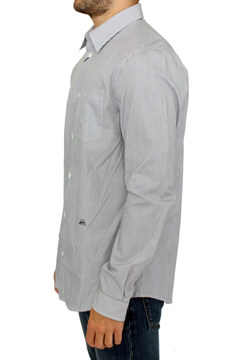 Chic Gray Striped Cotton Casual Shirt - SEHABRANDS