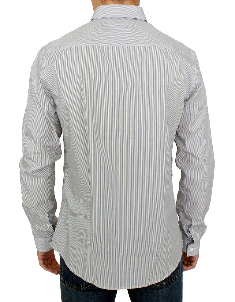 Chic Gray Striped Cotton Casual Shirt - SEHABRANDS