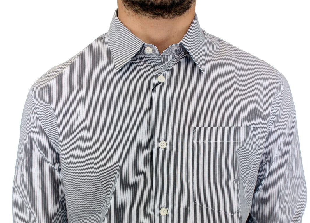 Chic Gray Striped Cotton Casual Shirt - SEHABRANDS