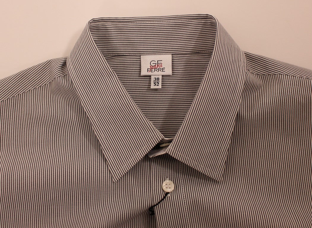 Chic Gray Striped Cotton Casual Shirt - SEHABRANDS