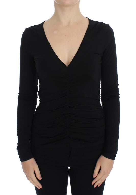 Elegant V-Neck Black Viscose Blend Sweater - SEHABRANDS