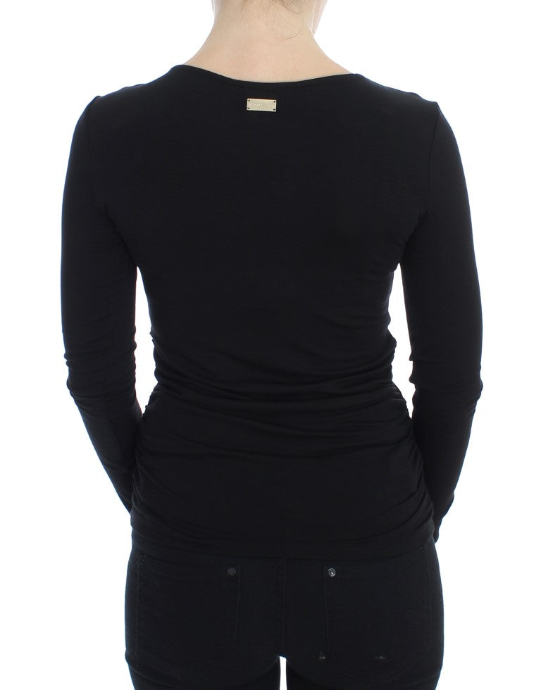 Elegant V-Neck Black Viscose Blend Sweater - SEHABRANDS