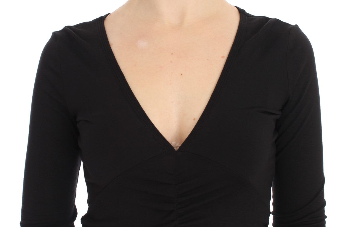 Elegant V-Neck Black Viscose Blend Sweater - SEHABRANDS