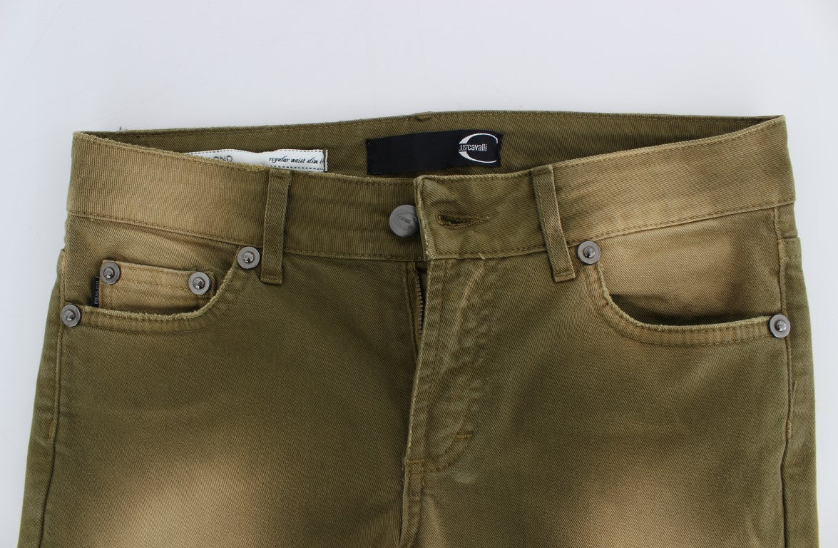 Green Slim Fit Cotton Stretch Jeans - SEHABRANDS