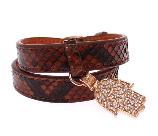 Chic Snakeskin Leather & Gold Cuff Bracelet - SEHABRANDS