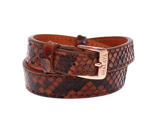 Chic Snakeskin Leather & Gold Cuff Bracelet - SEHABRANDS