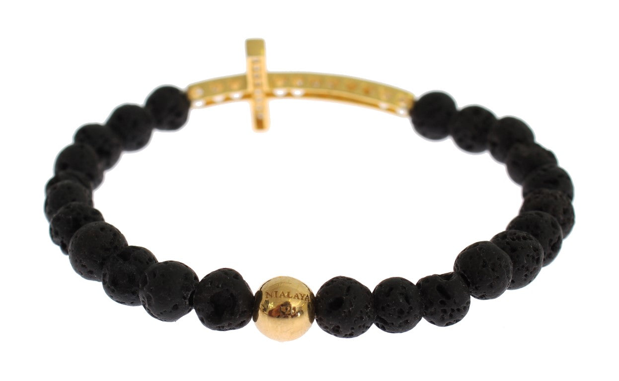 Elegant Gold & Black Lava Stone Bracelet - SEHABRANDS