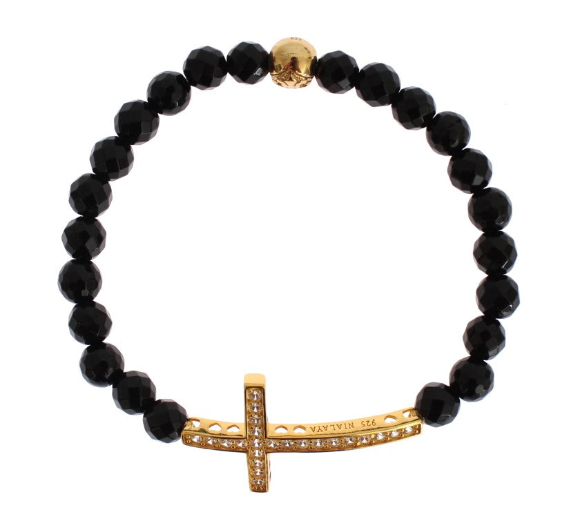 Gold Plated Sterling Bracelet with CZ Diamond Cross - SEHABRANDS